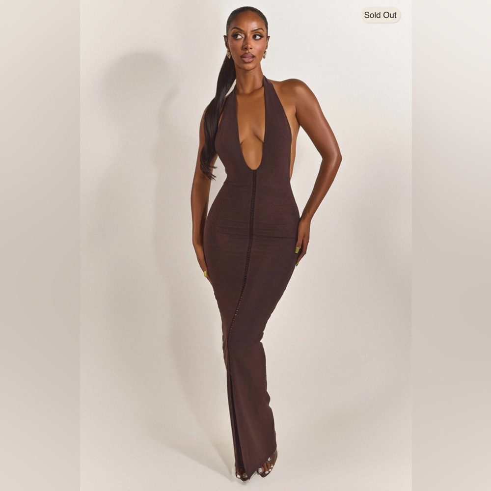 Mars the Label Mesh Brown Halter Maxi Dress